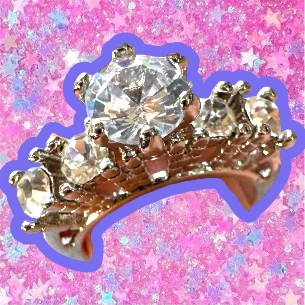 rhinestone bling statement ring Sz 6 NWOT diamonds silver princess wedding cz